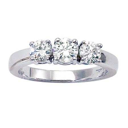 14K White Gold Three Stone 1 Ct Round Diamond Ring