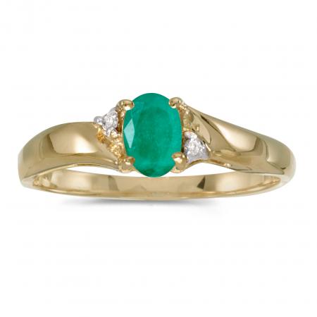 10k Yellow Gold Oval Aquamarine And Diamond Ring