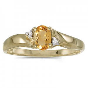 10k Yellow Gold Oval Citrine And Diamond Ring