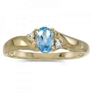 10k Yellow Gold Oval Blue Topaz And Diamond Ring