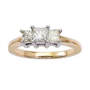 14K Yellow Gold Three Stone .75 Ct Princess Diamond Ring