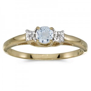 10k Yellow Gold Round Aquamarine And Diamond Ring