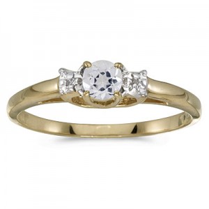 10k Yellow Gold Round White Topaz And Diamond Ring