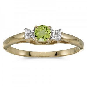 10k Yellow Gold Round Peridot And Diamond Ring