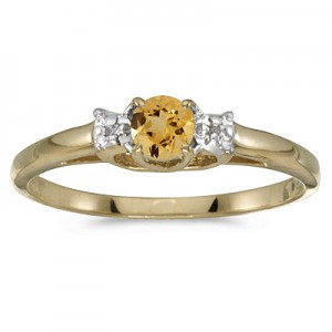 10k Yellow Gold Round Citrine And Diamond Ring