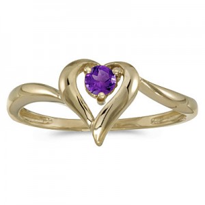 10k Yellow Gold Round Amethyst Heart Ring