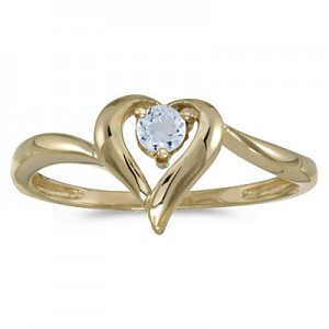 10k Yellow Gold Round Aquamarine Heart Ring