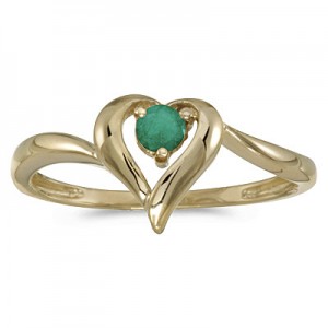 10k Yellow Gold Round Emerald Heart Ring