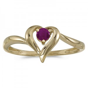 10k Yellow Gold Round Ruby Heart Ring