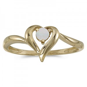 10k Yellow Gold Round Opal Heart Ring