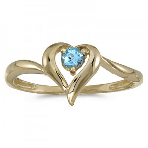 10k Yellow Gold Round Blue Topaz Heart Ring