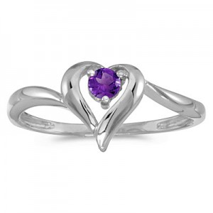 10k White Gold Round Amethyst Heart Ring