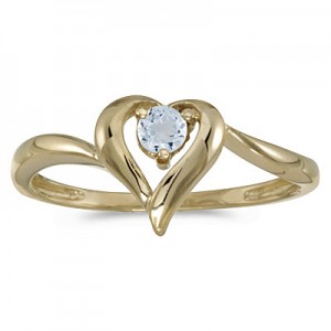 14k Yellow Gold Round Aquamarine Heart Ring