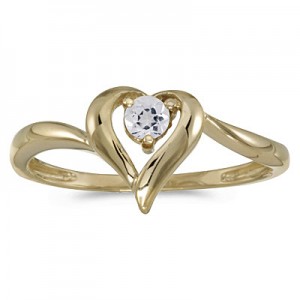 14k Yellow Gold Round White Topaz Heart Ring