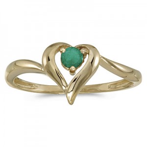 14k Yellow Gold Round Emerald Heart Ring