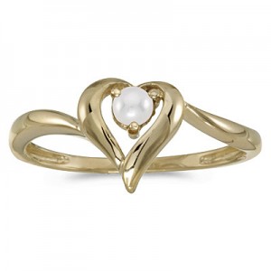 14k Yellow Gold Pearl Heart Ring