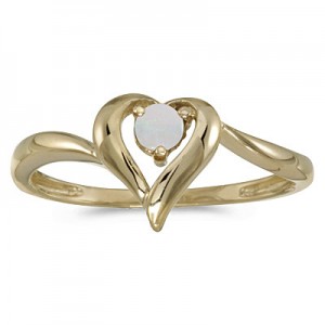 14k Yellow Gold Round Opal Heart Ring