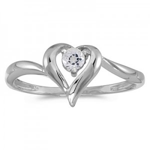 14k White Gold Round White Topaz Heart Ring