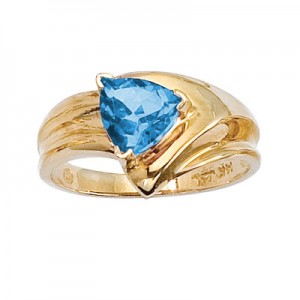 14K Yellow Gold 7mm Trillion Blue Topaz Wide Shank Ring