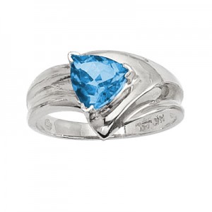 14K White Gold 7mm Trillion Blue Topaz Wide Shank Ring