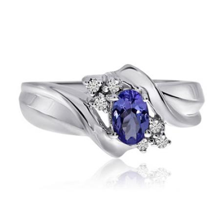 14K White Gold 6x4 Oval Tanzanite and Diamond Fashion Ring