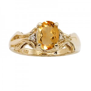 14K Yellow Gold 8x6 Oval Citrine and Diamond Ring