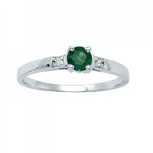 14K White Gold Round Emerald and Diamond Ring