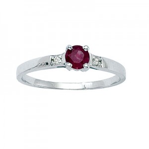 14K White Gold Round Ruby and Diamond Ring