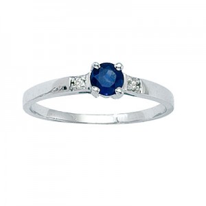 14K White Gold Round Sapphire and Diamond Ring