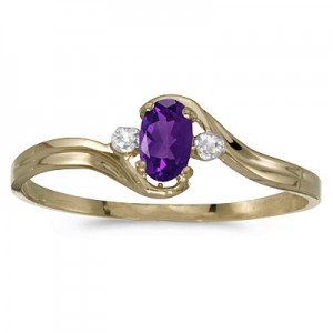 10k Yellow Gold Oval Amethyst And Diamond Ring