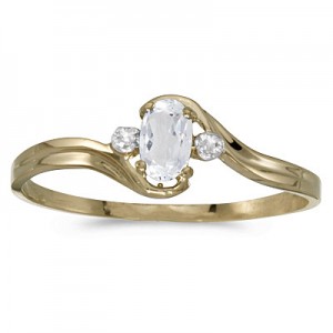 10k Yellow Gold Oval White Topaz And Diamond Ring