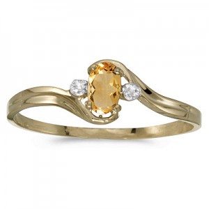 10k Yellow Gold Oval Citrine And Diamond Ring