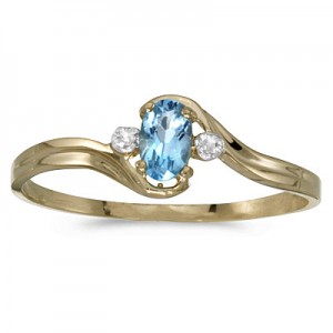 10k Yellow Gold Oval Blue Topaz And Diamond Ring