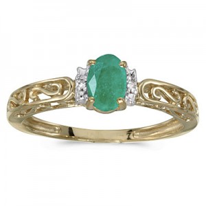 10k Yellow Gold Oval Emerald And Diamond Ring