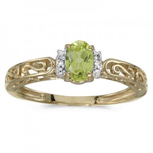 10k Yellow Gold Oval Peridot And Diamond Ring