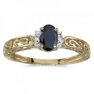 10k Yellow Gold Oval Sapphire And Diamond Ring