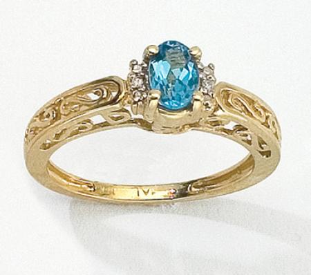 10k Yellow Gold Oval Opal And Diamond Ring