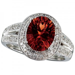 14K White Gold 10x8 Oval Garnet and Diamond Ring