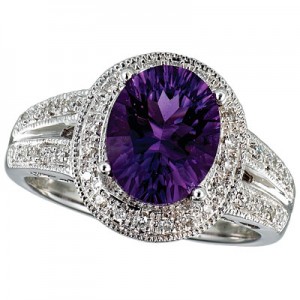 14K White Gold 10x8 Oval Amethyst and Diamond Ring