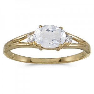 14k Yellow Gold Oval White Topaz And Diamond Ring