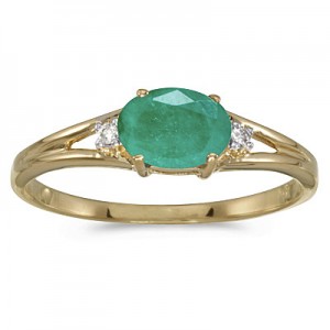 14k Yellow Gold Oval Emerald And Diamond Ring