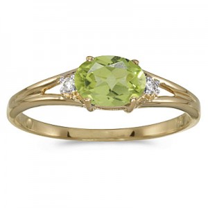 14k Yellow Gold Oval Peridot And Diamond Ring