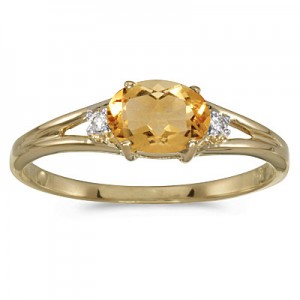 14k Yellow Gold Oval Citrine And Diamond Ring