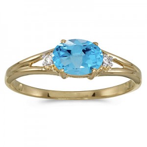 14k Yellow Gold Oval Blue Topaz And Diamond Ring