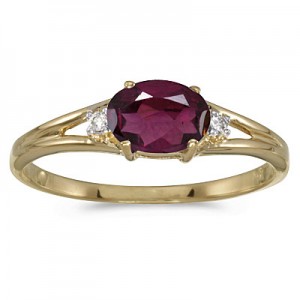 14k Yellow Gold Oval Rhodolite Garnet And Diamond Ring