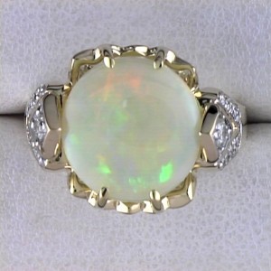 14k Yellow Gold Opal and Diamond Ring