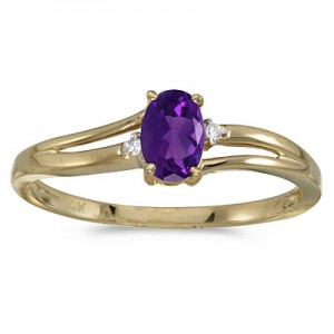 14k Yellow Gold Oval Amethyst And Diamond Ring