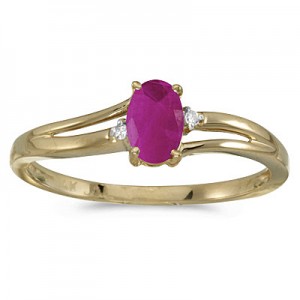 14k Yellow Gold Oval Ruby And Diamond Ring