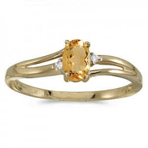 14k Yellow Gold Oval Citrine And Diamond Ring