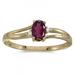 14k Yellow Gold Oval Rhodolite Garnet And Diamond Ring